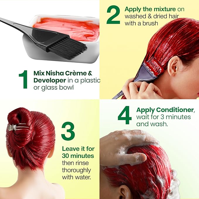 Nisha Creme Hair Color Flame Red Hair Dye Permanent Red Hair Colour 5.07 fl oz, Pack of 3