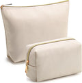 Kigeli 2 Pcs Nylon Makeup Bag Set for Women Wedding Favors Cosmetic Bag with Interior Pockets Preppy Cute Purse Pouch Pencil Case Makeup Brushes Storage Organizer for Travel Toiletry Bags(Beige)
