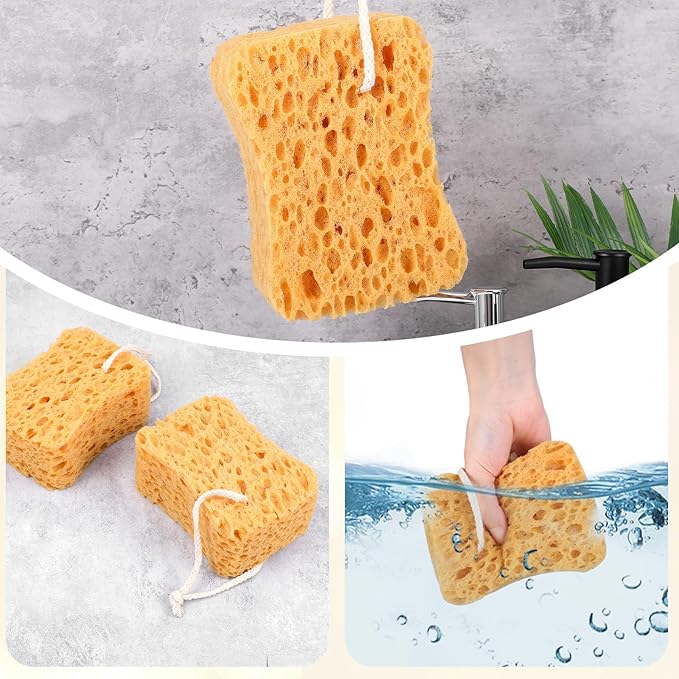 2PCS Bath Sponge, Larger Shower Sponges Natural Sponge Ultra Soft Exfoliating Shower Sponges Honeycomb Dense Foam for Women Men Sensitive Dry Skin