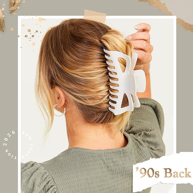 5.5” Large Mello Claw Clips for Long Thick Hair, Silicone Flexible Hair Clips for Women, Soft Jaw Clips (Latte-4pcs)