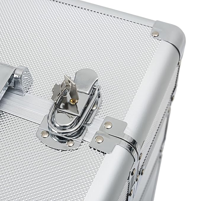 4 in 1 Rolling Makeup Train Case, Professional Aluminum Makeup Travel Organizer Cosmetic Case, Cosmetology Caboodle Case on 360° Wheels, Beauty Storage Luggage Lockable(Silver)