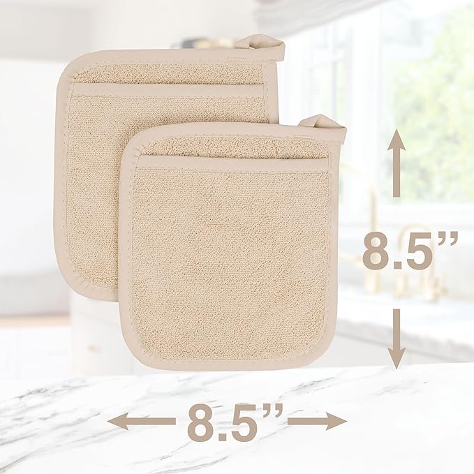 RITZ Terry Pocket Mitt & Hot Pad: Unparalleled Heat Resistant, Durable 100% Cotton – Ergonomically Designed for Optimal Grip – Easy-Care Machine Washable – 2-Pack, Latte