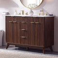 T4TREAM 48" Fluted Bathroom Vanity with Resin Sink Combo，Freestanding Modern Bathroom Storage Vanity Cabinet with Soft Closing Doors & 2 Drawers，Wood Grain Texture，Metal Handle，Dark Walnut