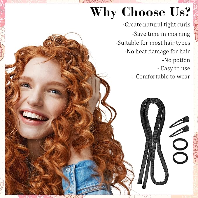 Heatless Curling Rod Headband, Heatless Curls Overnight Headband for Short Long Hair No Heat Overnight Curls with Thin Curlers to Sleep In Lazy Natural Soft Wave DIY