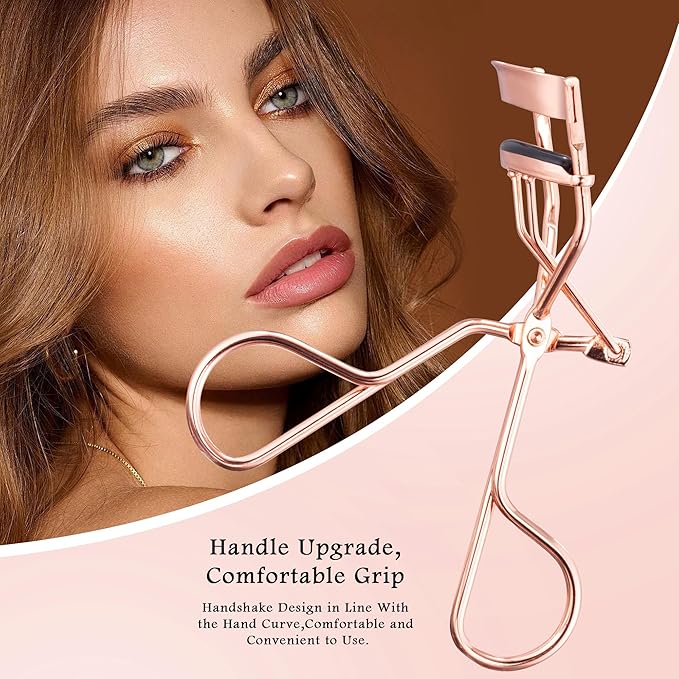 Pro Eyelash Curler – No Pinching, Hypoallergenic Rubber Pad for Perfect Curves, Painless & Gentle, Fits All Eye Types – Compact Travel-Friendly Design with Case (Rose Gold)