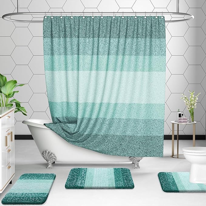 OLANLY Bathroom Rug Set 2 Piece, Soft Absorbent Microfiber Bath Rug Set, Non-Slip, Machine Wash Dry, Plush Shaggy Bath Mats for Bathroom (47"x20"+24"x16", Blackish Green)