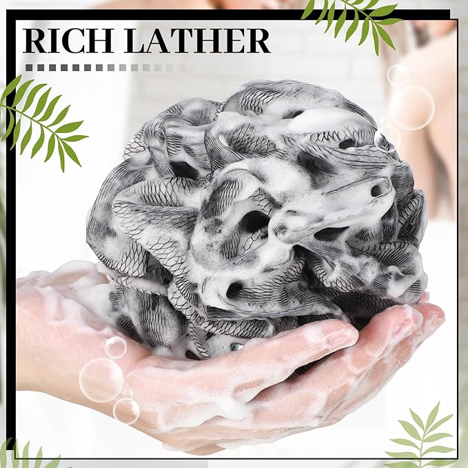 12 Pcs Travel Size Loofah Individually Wrapped, Small Shower Puff Bath Sponge Pouf Ball Bulk Mesh Bath Puff Mini Loofah Sponge with Case Bulk for Shower Care (25g,Black)