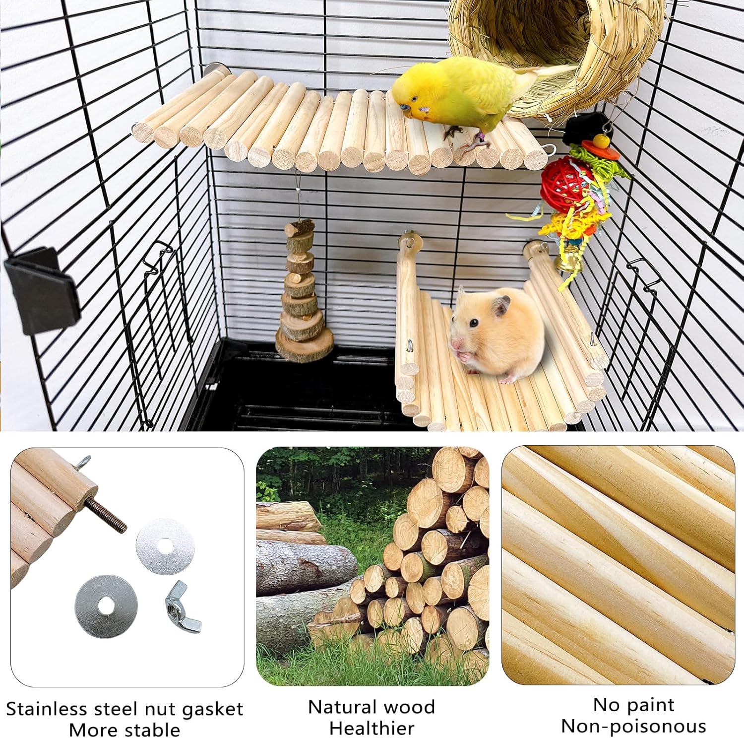 2Pcs Chinchilla Wood Ledge Hamster Wooden Flexible Platform Perch Climbing Toys Cage Accessories for Rat Mouse Sugar Glider Small Animal