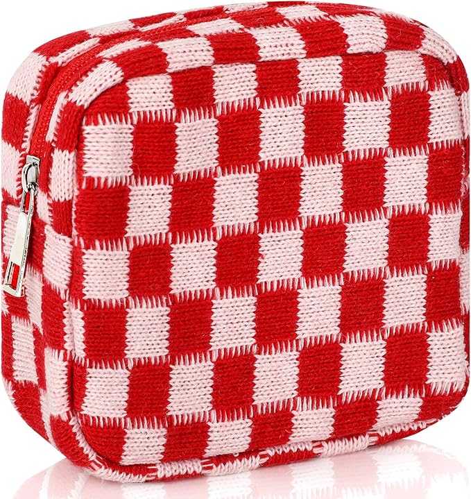 Sanitary Napkin Storage Bag, Menstrual Pad Zipper Bag Checkered Portable Period Bag Panty Liners, Tampon Storage Pouch for Women Ladies Daily Use Storage Purse Travel
