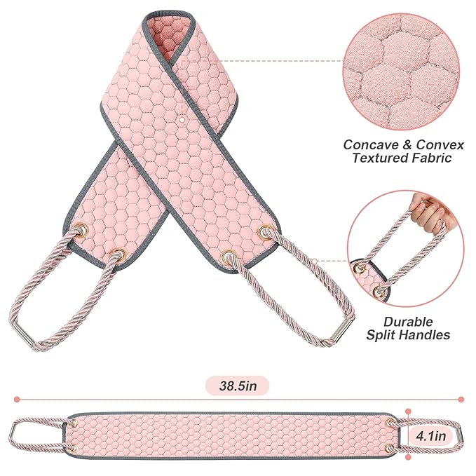 Exfoliating Back Scrubber for Shower, 38 Inches Back Washer with Handles, Exfoliating Washcloth Body Exfoliator Bath Tool to Scrub Your Body Deeply for Men & Women Exfoliation (Pink)