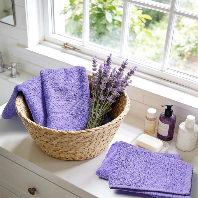 Cleanbear Wash Cloths Cotton Facecloths, Large Face Cloths 6 Ultra-Soft Washcloths for Bathroom and Guestroom, Fade-Resistant Face Towels 13 by 13 Inches (Lavender)