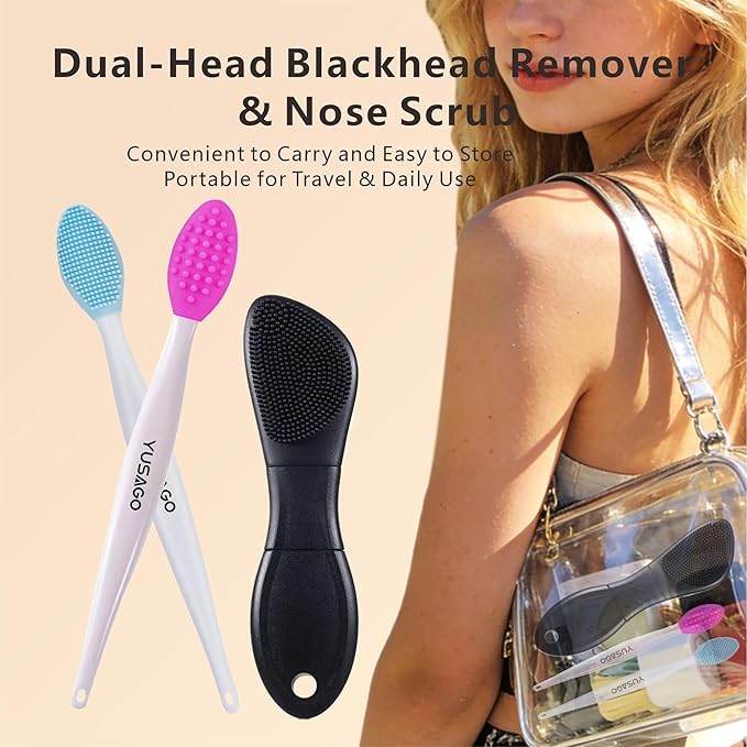 Face Washing Brushes,Blackhead Removal Tools,3Pcs Pore Cleaning Brush, Skin Scrubber Face Spatula,Double-Headed Blackhead Extractor Pimple Extractor,Face Scraper for Deep Cleansing (Black)