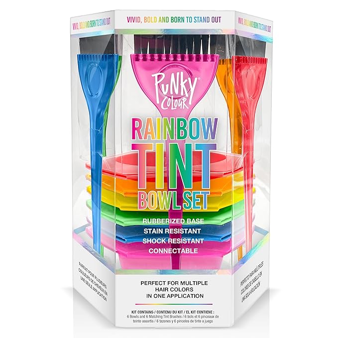Punky Colour Hair Dye Brush and Bowl Set - Multi-Color Hair Coloring Tools with Hair Dye Brush & Mixing Bowl, DIY Dying & Bleaching for Salon & At-Home Use
