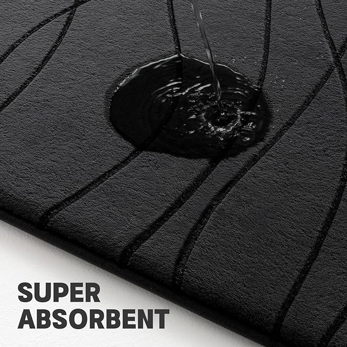 YIHOUSE Memory Foam Black Bathroom Rug Sets 2 Piece, Ultra Absorbent Bath Mat for Bathroom - Non-Slip Machine Washable & Dry Quickly, 2 Piece Bathroom Mat Set, Black