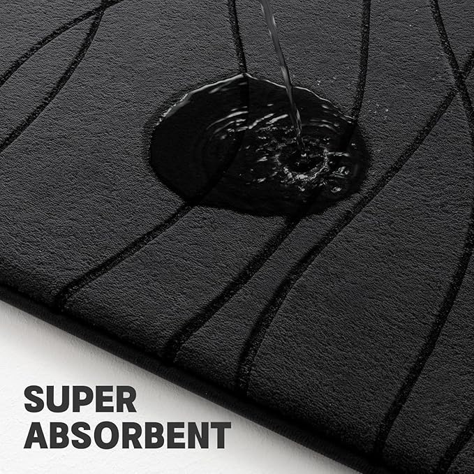 YIHOUSE Memory Foam Black Bathroom Rug Sets 5 Piece, Ultra Absorbent Bath Mat for Bathroom - Non-Slip Machine Washable & Dry Quickly, 5 Piece Bathroom Mat Set, Black