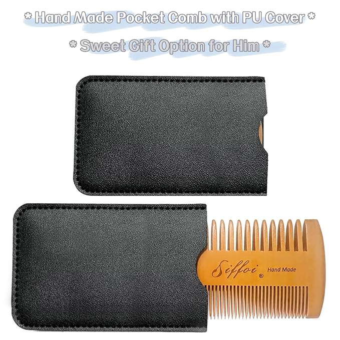 Men's Beard Shaping Styling Tool with Handmade Pocket Size Wooden Comb in PU Cover, 2026 Version Precision Edging for Jaw, Cheek & Neck Lines, Works with All Beard Razors & Trimmers