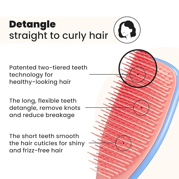 Tangle Teezer Ultimate Detangler Brush for Wet & Dry Hair, Eliminates Knots & Reduces Breakage for Straight to Wavy Hair Types, Apricot Blaze