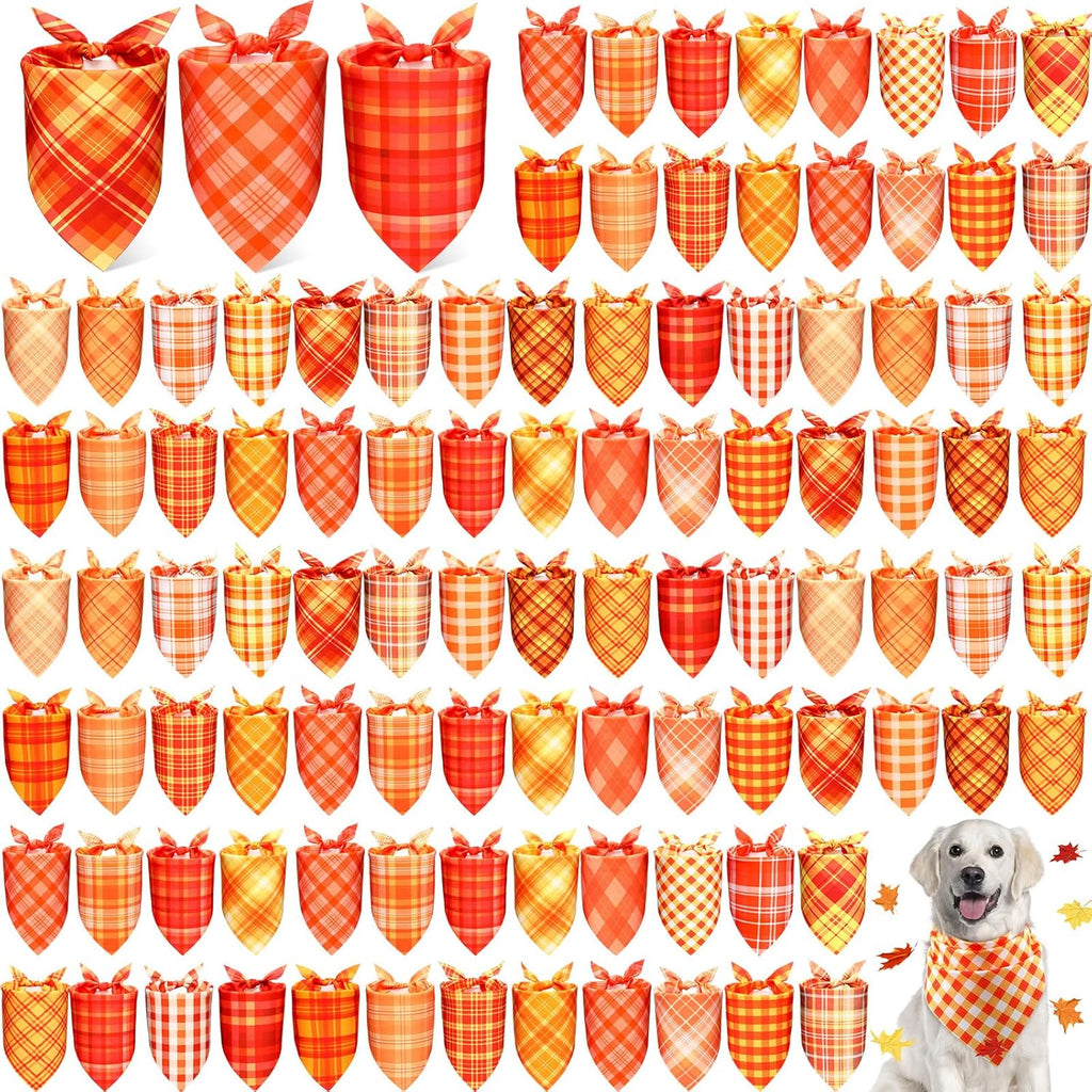 Abbylike 100 Pcs Fall Plaid Dog Bandanas Bulk Thanksgiving Bandanas for Dogs Triangle Kerchief Bib Scarf for Pets Autumn Costume Photo Props Accessories Pet Shops Grooming Services, 25 Styles