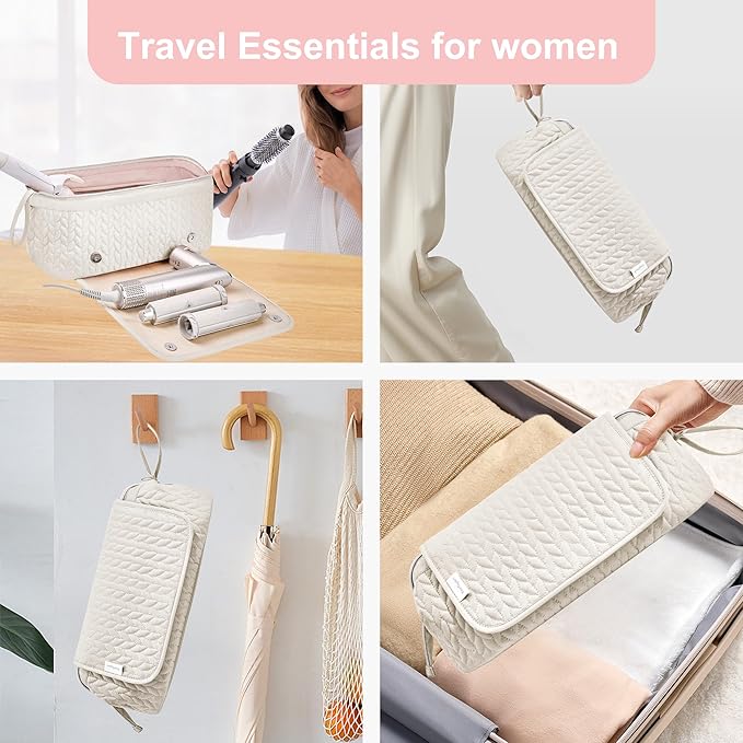 Hair Tools Travel Bag Karsyon Heat Resistant Mat Case Hot Tools Straightener, Curling Iron,Hair Dryers,Haircare Accessories Travel Essentials for Women 2 in 1 Organizer Bags(Beige)