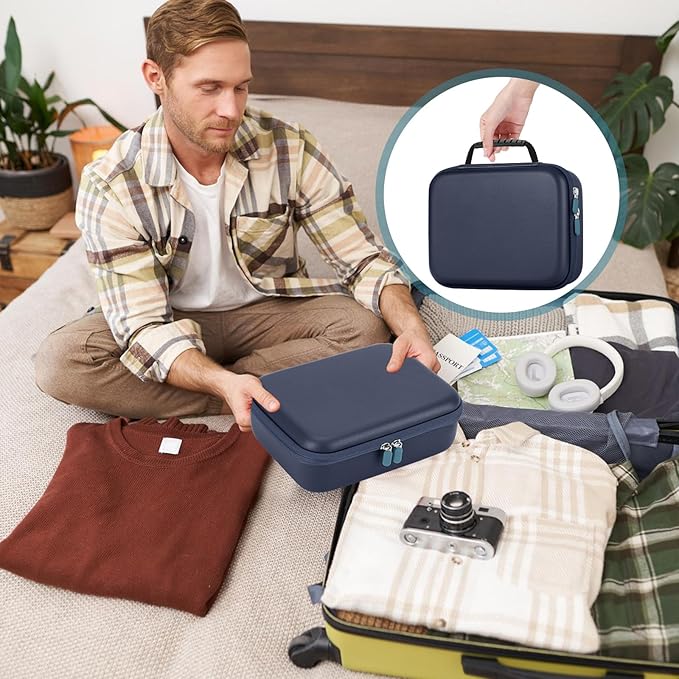 MOSLA Hard Barber Accessories Case for Hair Clippers, Mens Hair Cutting Barber Supplies Holder, Trimmer Organizer Storage Bag for Hair Cutting, Guard Grooming Kit (PU Navy blue)