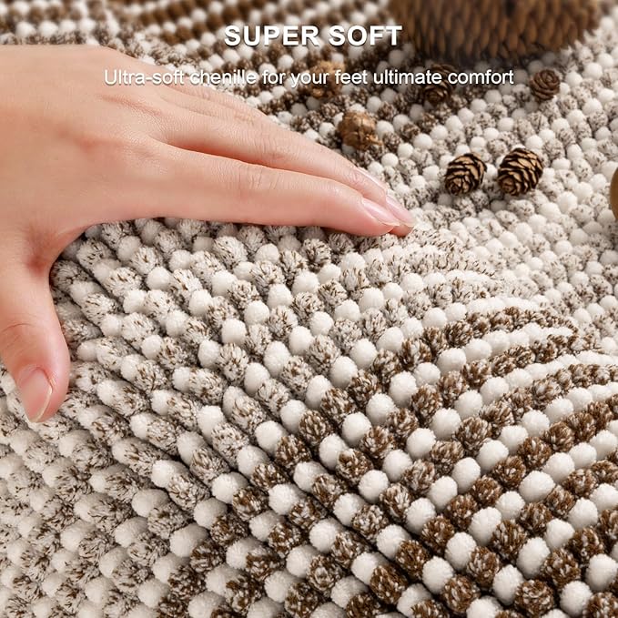 BSICPRO Bathroom Rugs and Mats Sets, 2 Piece Thick Absorbent Chenille Bath Mat Rug Set Non Slip, Soft Shaggy Bath Room Floor Mats for Bathroom, Machine Washable (Brown, 24" x 70" Plus 20" x 32")