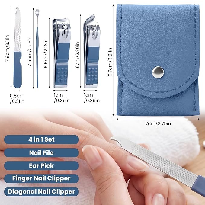 Portable Manicure Kit for Women and Men, 5 PCS/Set Professional Nail Clipper Set Stainless Steel Manicure Pedicure Kit with Nail File and PU Leather Case, Grooming Tools for Home Travel