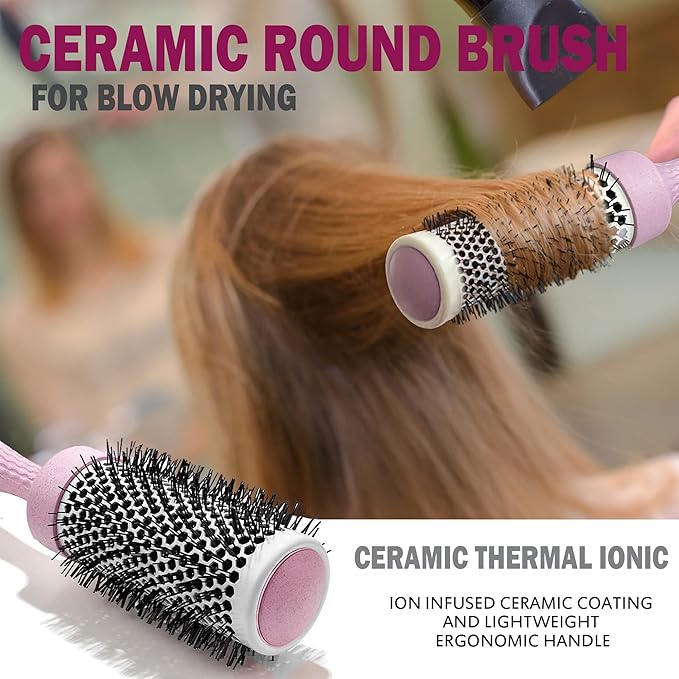 Fiora Naturals Bio-friendly Hair Detangler, Round Brush, and Comb Set for Women - All Hair Types: Natural, Fine & Curly - Ideal for Detangling and Blow Drying