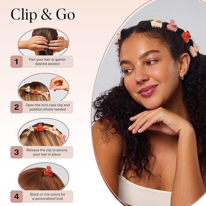 Kitsch Small Hair Clips for Women and Girls – Mini Claw Clips | Hair Accessories | Daily Styling, Recycled, Cherry Blossom Design | Ideal Gifts for Women – 8pc Set