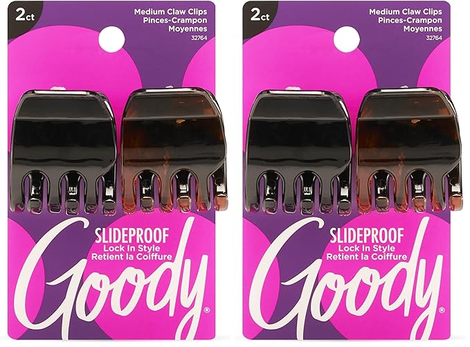 Goody Classics Medium Claw Clips, Black and Brown Colors - Great for Easily Pulling Up Your Hair - Pain-Free Hair Accessories for Women, Men, Boys and Girls, 2 Count (Pack of 2)