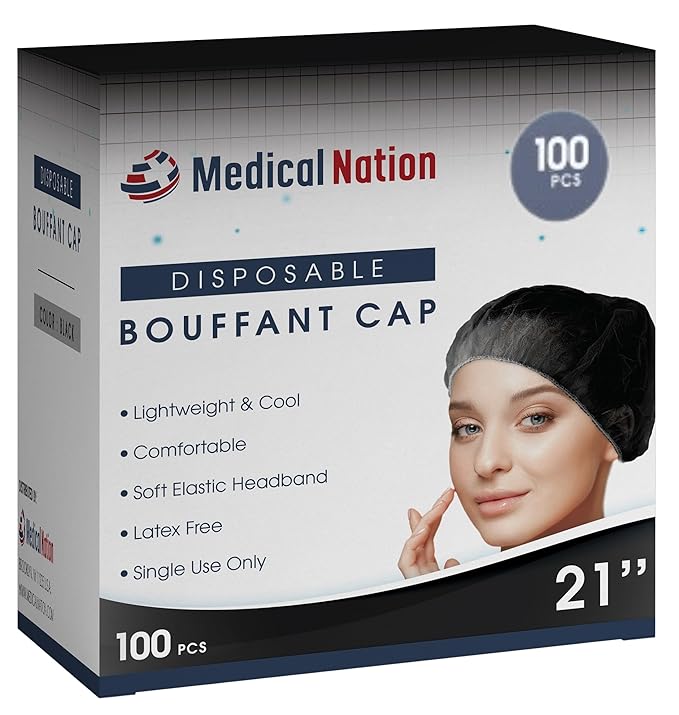 21" Hair Net Disposable Bouffant Caps |Pack of 100, Black| Hairnets, Non-Woven, Non-Pleated Hair Cover |for Medical, Lab, Nurse, Tattoo, Food Service, Hospital, Cooking- Size 21" Black