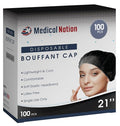 21" Hair Net Disposable Bouffant Caps |Pack of 100, Black| Hairnets, Non-Woven, Non-Pleated Hair Cover |for Medical, Lab, Nurse, Tattoo, Food Service, Hospital, Cooking- Size 21" Black