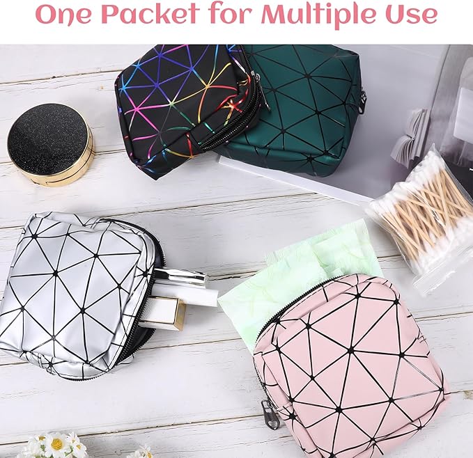 4Pcs Sanitary Napkin Storage Bag, Portable Period Bag for Teen Girls Woman, Pad Pouch Tampon for Purse, Reusable Zipper Period Pouches for Teen School Office Travel Feminine Care Organizer, Diamond