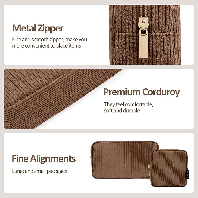 MAGEFY Small Makeup Bag for Purse Mini Cosmetics Bag Corduroy Cute Cosmetic Pouch for Women with Slip-in Pockets