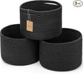 Small Rope Baskets for Storage, Baskets for Gifts Empty, Cute Round Woven Basket, Decorative Shelf Baskets 9.82×9.82×7.1", Cotton Toy Basket Storage Bins for Organizer-Black