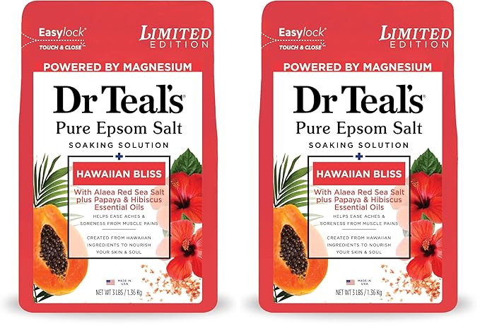 Dr Teal's Epsom Salt Magnesium Soak, Limited Edition Hawaiian Bliss, 3lbs (Pack of 2)