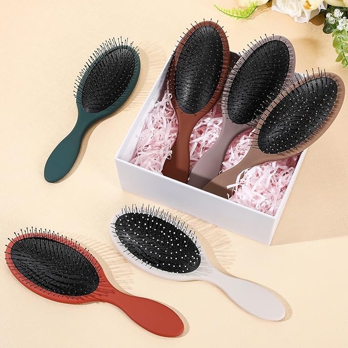 Nuenen 6 Pcs Wet Detangler Hair Brush Travel Dry Hair Brushes Detangling Hairbrush with Soft Bristles for Women Men Girls Boys (Elegent Color)