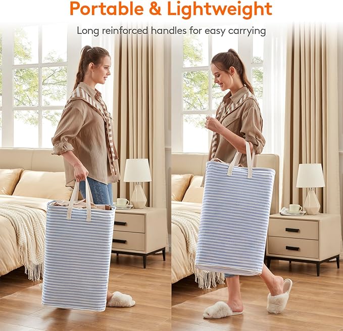 Lifewit 1 Pack Laundry Basket 80L Each, Collapsible Clothes Hamper with Reinforced Handles, Freestanding Waterproof Design for Bedroom and Laundry Room, Blue 80L Total