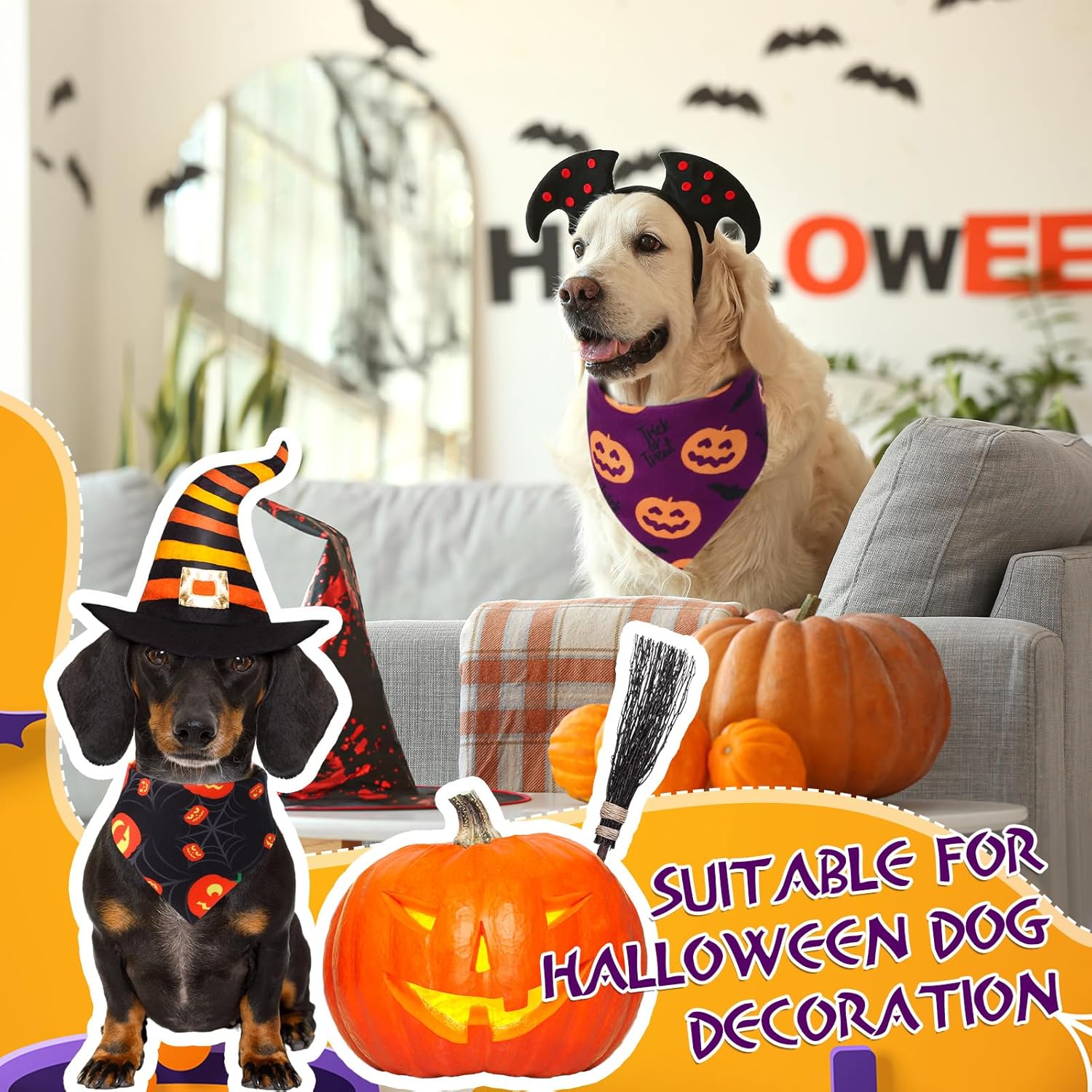 Abbylike 100 Pcs Halloween Dog Bandanas Bulk Pumpkin Bandanas for Dogs Triangle Kerchief Bibs Scarf Set for Pet Halloween Costume Photo Props Accessories Pet Shops, 25 Styles (31.5 x 21.7 x 21.7)