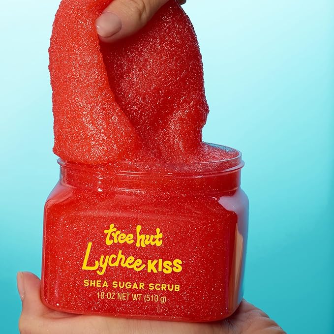 Tree Hut Lychee Kiss Shea Sugar Scrub, Exfoliating, Hydrating & Moisturizing Body Scrub with Shea Butter & Nourishing Essential Oils, Smooth & Soften Skin, 18 oz
