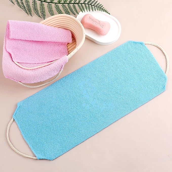 2Pcs Back Scrubber Body Bath Pull Strap Scrubber with Handles Nylon Exfoliating Washcloth Extended Length Washers Stretchable Shower Scrubber for Face Back Cleans Skin Massages Women Men