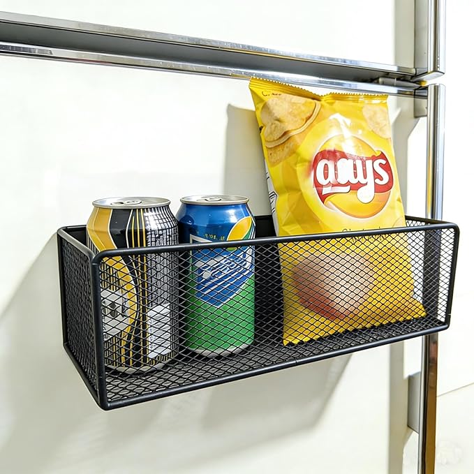 Magnetic Basket Organizer Holder for Fridge，Magnetic Shelf for Washing Machine， Magnetic Mesh Basket, Black Rectangular Steel Shelf Organizer, 10.43 x 4.92 x 3.15 Inches (Black , 2pack)