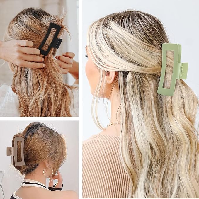 4 PCS 5 Inch Extra Large Claw Clips for Women, Large Jumbo Claw clips for Thick Long Curly Hair, Oversized Matte Non-slip Rectangle, Durable Strong Hold Hair Clip, Non-slip Square Jaw Clips