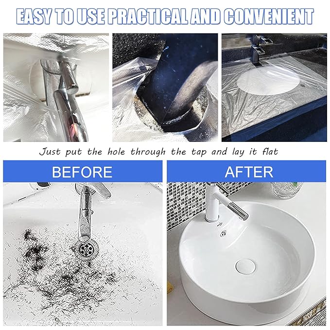 Beard Hair Catcher for Sink, Pack of 40 Disposable Beard Bibs, Shaving Sink Cover, Clear Trimming Catcher, Stop Worrying About Cleaning