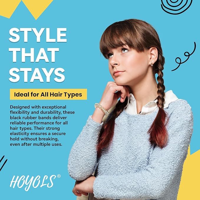 HOYOLS Black Elastic Hair Ties Rubber Bands Mini Polyband Soft Ponytail Holder for Kids Baby Girls TPU Pack 1500