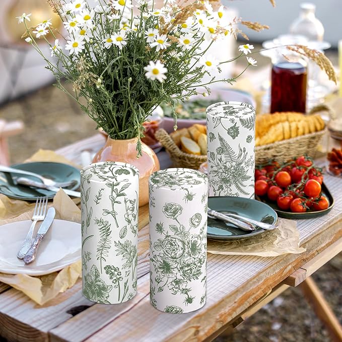 Zonon 8 Pcs Car Tissues Holder Sage Green Floral Round Box with Facial Tissue Bulk Flower Car Tissues Cylinder with 50 Sheets Face Towel Fit for Fall Cube Box Vintage Round Tubes Cup Holder Container