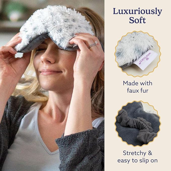 warmies Microwavable Eye Mask for Warmth & Comfort - Heating & Cooling Compress for Calming Relaxation - Weighted & Heated Eye Mask with Scented Lavender for Sleeping - Snowy