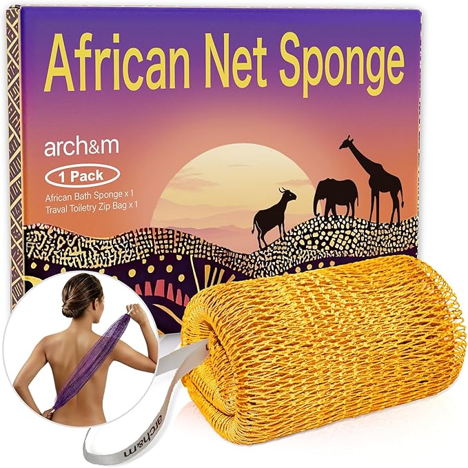 ARCH&M African Net Loofah Sponge - 53" Extra-Long Body Scrubber for Women and Men Daily Use Body Care, Shower Loofah Exfoliating Bath Sponge, Travel Portable Bath Accessories Gifts