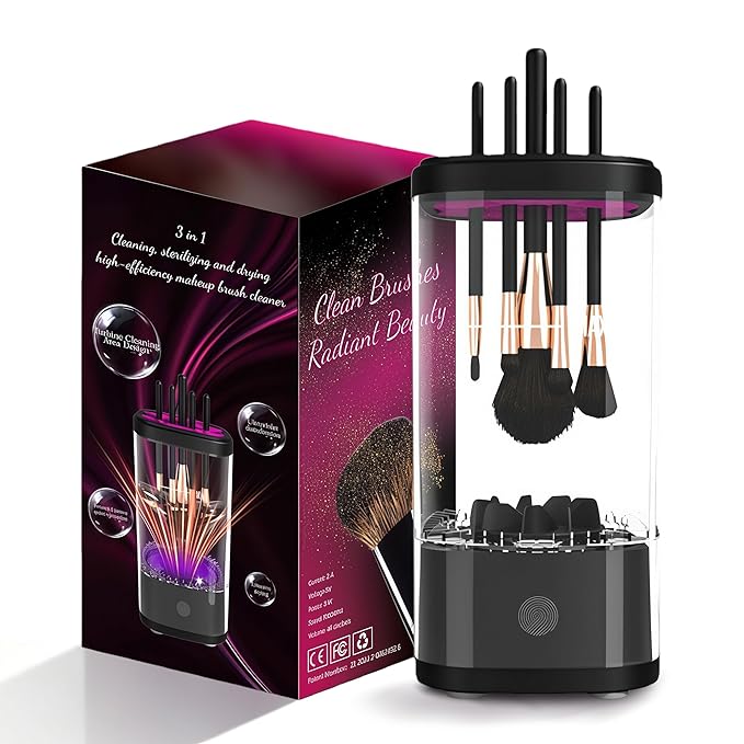 3 IN 1 Electric Makeup Brush Cleaner Machine, Portable Automatic USB Cosmetic Brush Cleaner Dryer for All Size Beauty Makeup Brushes Set, Foundation brush, Contour, Eyeshadow, Blush Brushes