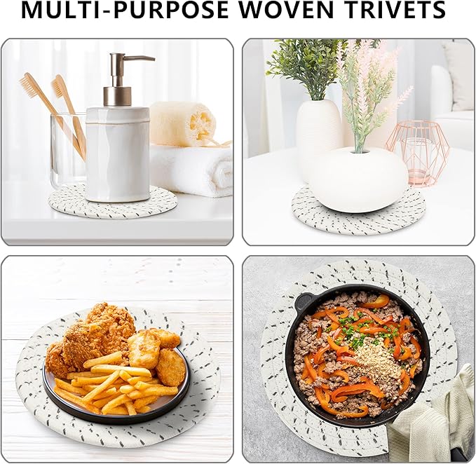 Coga Trivets for Dishes, Pots and Pans, 7 Inch Hot Pads - 5 Pcs with Storage Basket for Countertops, Pot Holders for Kitchen, Cotton Table Protector Hot Mats Heat Resistant (Mix)