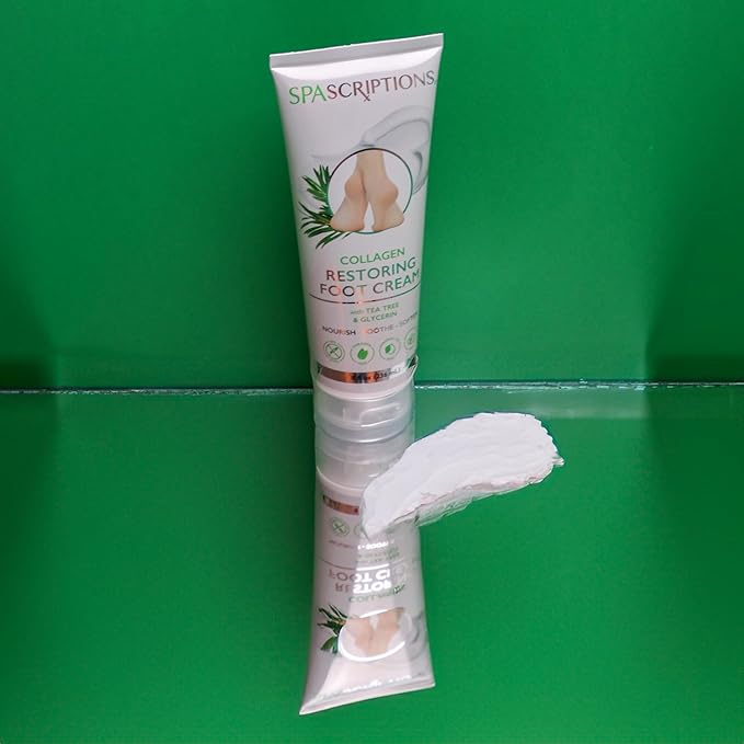 SpaScriptions Collagen Foot Cream For Dry Cracked Feet Repair – Restoring Heel & Foot Moisturizer for Rough Dry Feet with Cooling Tea Tree & Hydrating Glycerin, Paraben Free, 8 fl oz Daily Foot Care